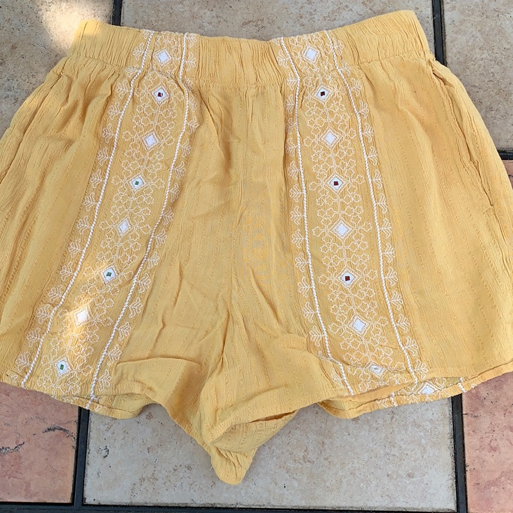 American Eagle Yellow Embroidered Soft Shorts